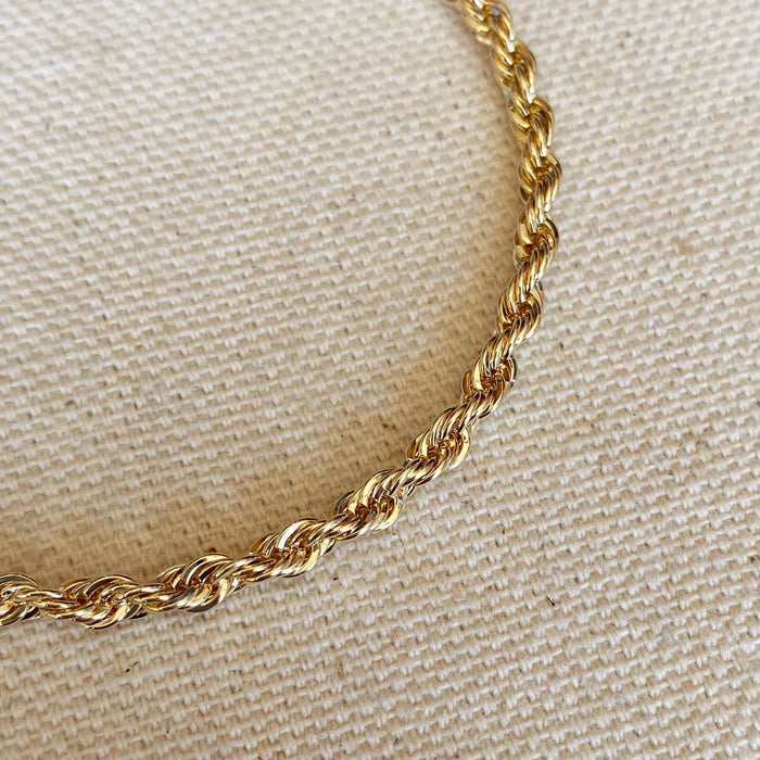 18k Gold Filled 3mm Rope Bracelet: 6 inches
