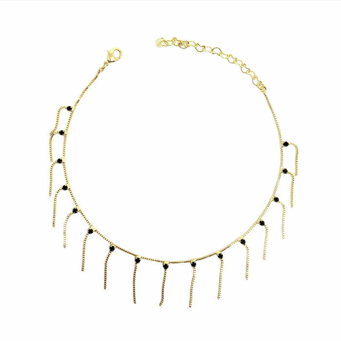 18K Gold-Filled Box Chain Anklet - Multicolor, Black, Clear: Colorful Cubic Zirconia