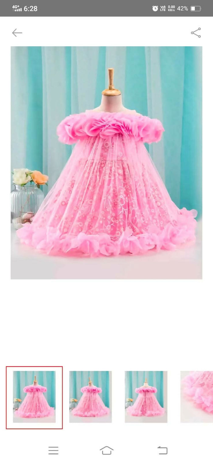 1st Birthday BLUE BELL Floor Length Pink Colour Frock - PyaraBaby