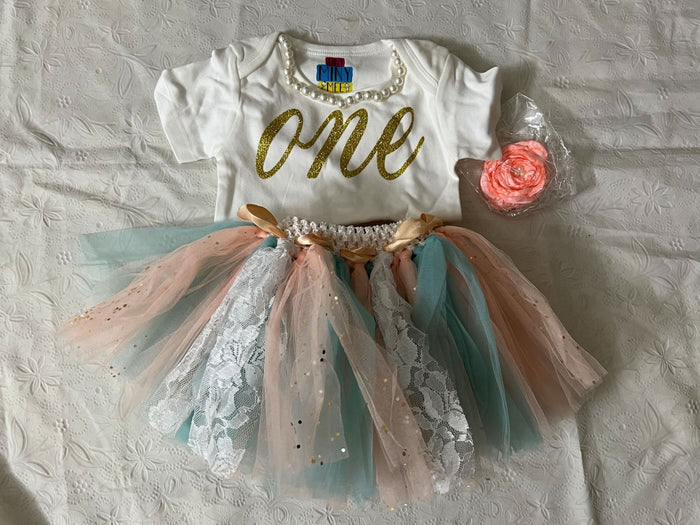 1st Birthday Girls printed tshirt with tutu skirt for first birthday - PyaraBaby