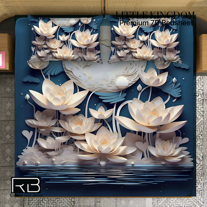 white lotus on Blue background