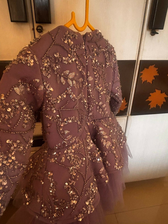 Angel Couture baby dress, designer partywear frock India, Delhi designer baby frock, heavy partywear dress for baby girl, luxury baby dress for wedding