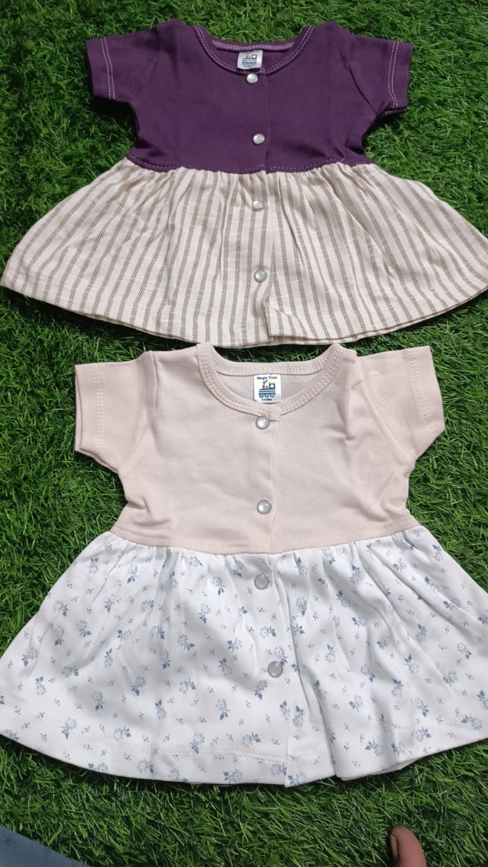 Set of 2 Baby Girl Frocks/Dresses, crafted from soft, breathable fabric with charming designs for comfort and style on any occasion.