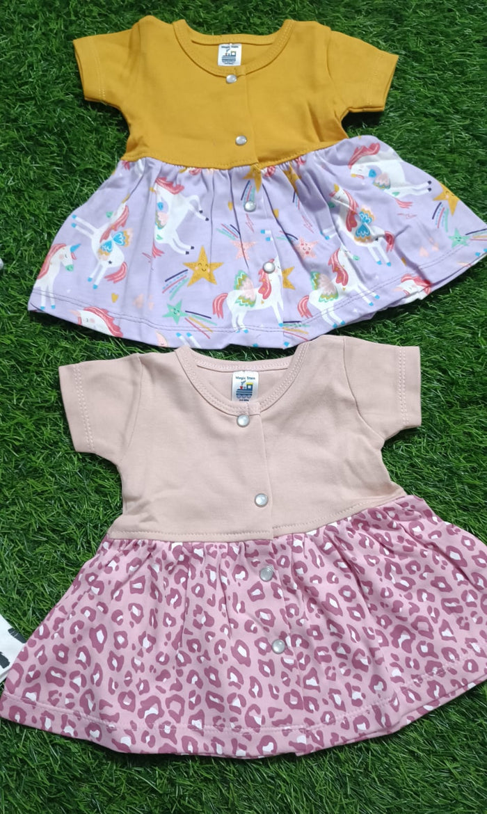 Set of 2 Baby Girl Frocks/Dresses, crafted from soft, breathable fabric with charming designs for comfort and style on any occasion.