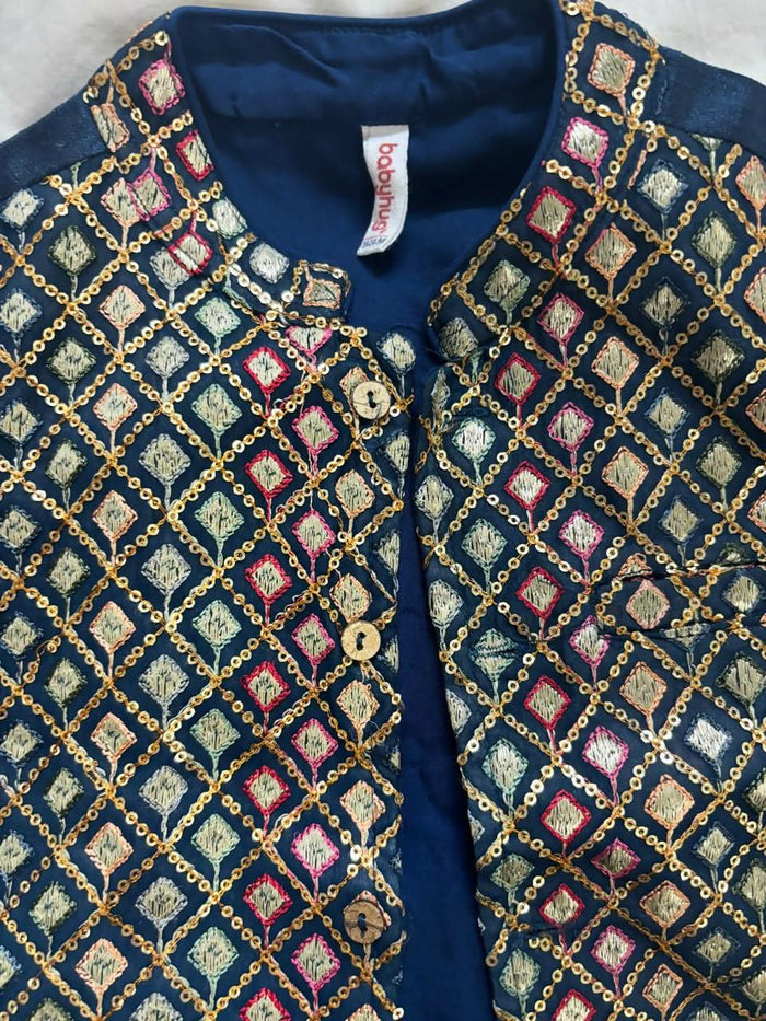 BABYHUG Navy Blue Kurta Set with Embroidered Jacket – Elegant & Festive Ethnic Wear for Kids