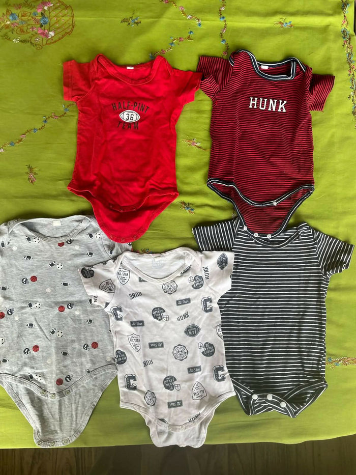 Babyhug Onesies (Set of 5) - Red, Maroon, Grey, White and Lining