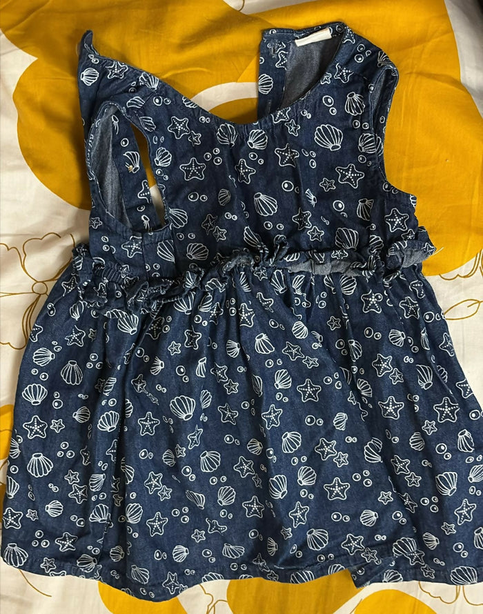 Navy blue fabric with white patterns on a yellow background