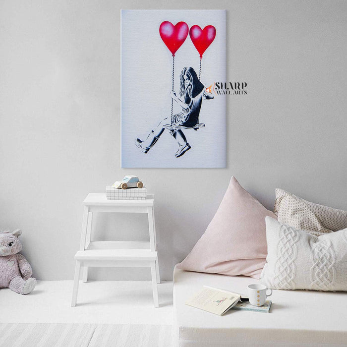 Banksy Balloon Girl Swing Canvas Wall Art - SharpWallArts