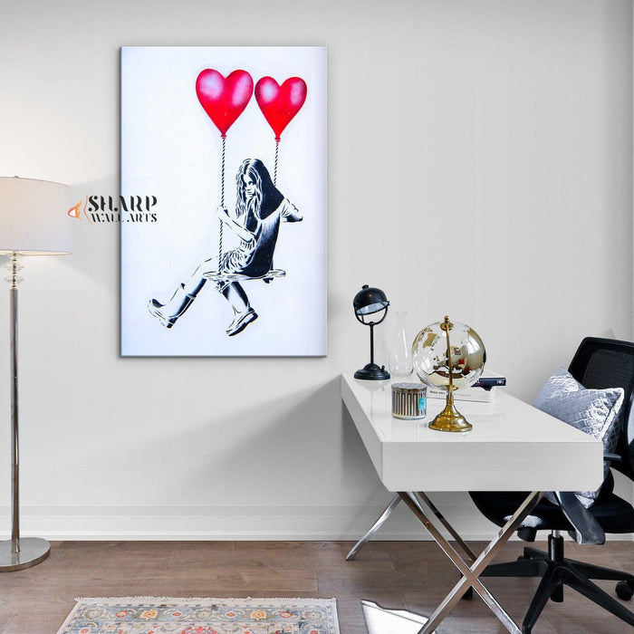 Banksy Balloon Girl Swing Canvas Wall Art - SharpWallArts