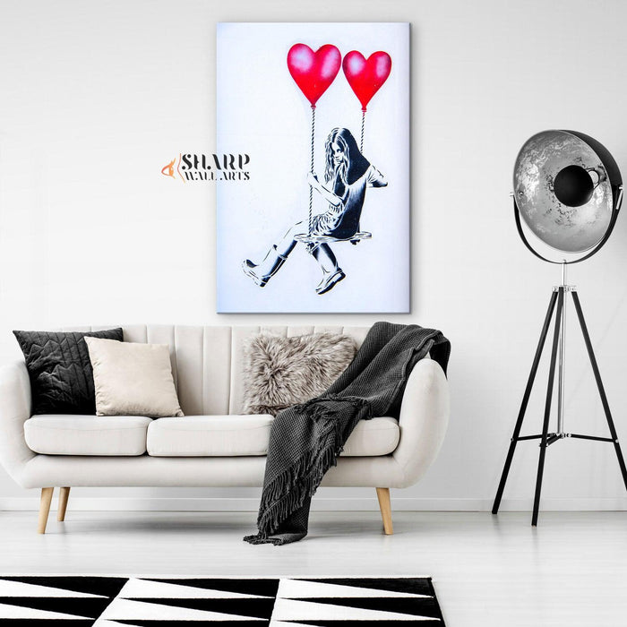 Banksy Balloon Girl Swing Canvas Wall Art - SharpWallArts