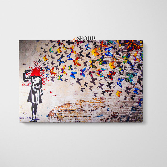 Banksy Butterfly Shot Canvas Wall Art