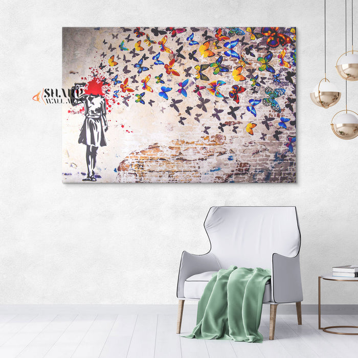 Banksy Butterfly Shot Canvas Wall Art