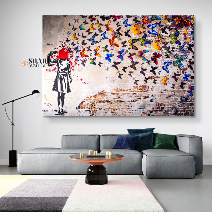 Banksy Butterfly Shot Canvas Wall Art