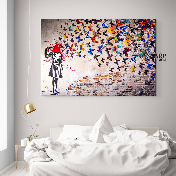Banksy Butterfly Shot Canvas Wall Art