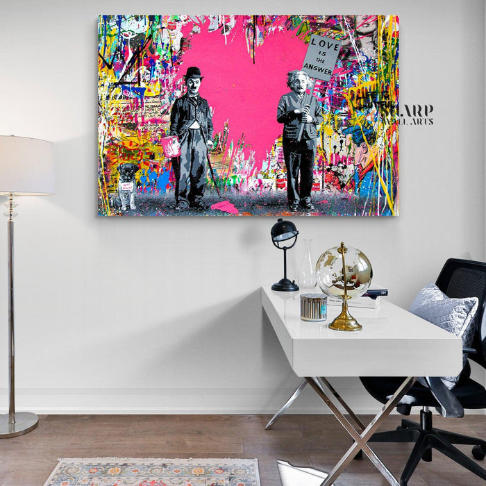 Banksy Chaplin And Einstein Love Is The Answer Graffiti Wall Art Canvas - SharpWallArts