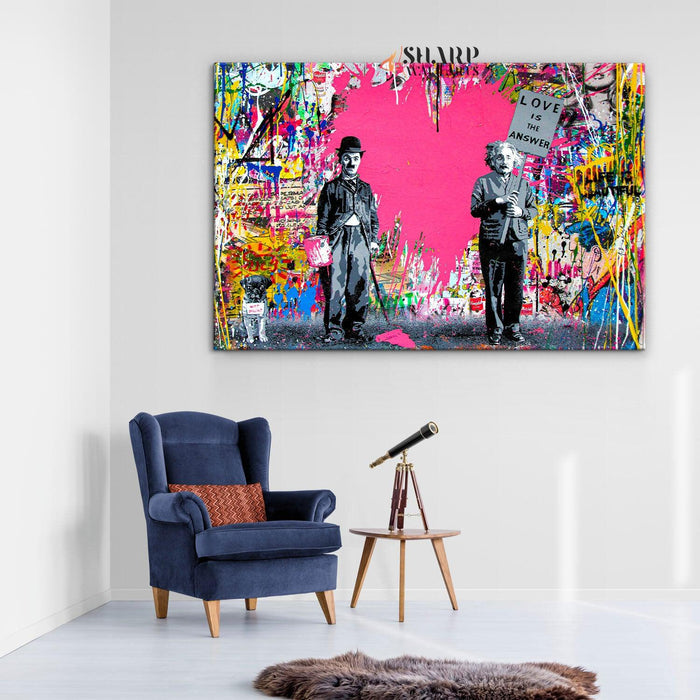 Banksy Chaplin And Einstein Love Is The Answer Graffiti Wall Art Canvas - SharpWallArts