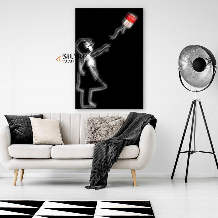 Banksy Girl With Campbell’s Soup Canvas Wall Art - SharpWallArts