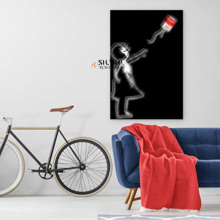 Banksy Girl With Campbell’s Soup Canvas Wall Art - SharpWallArts