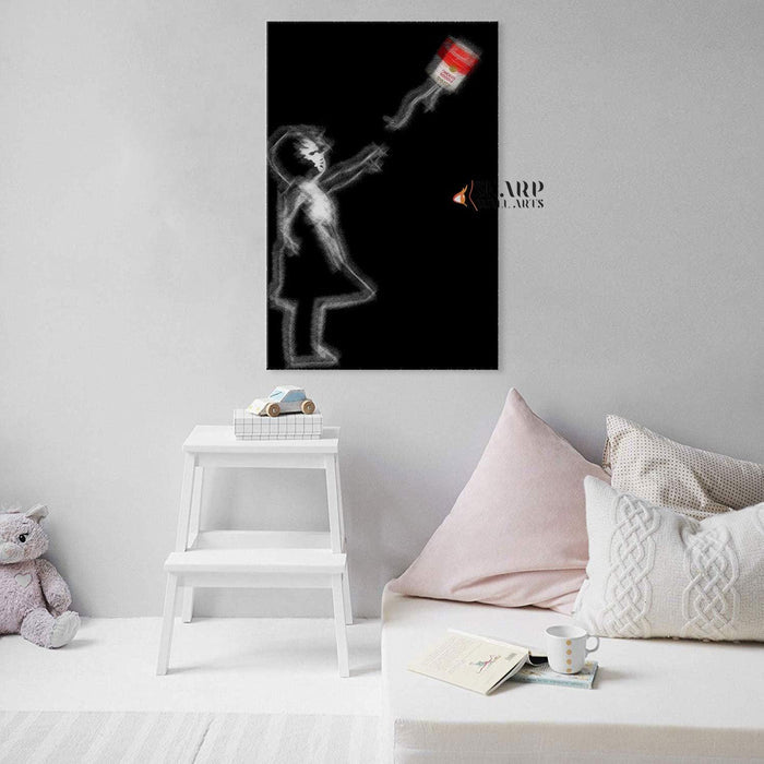 Banksy Girl With Campbell’s Soup Canvas Wall Art - SharpWallArts
