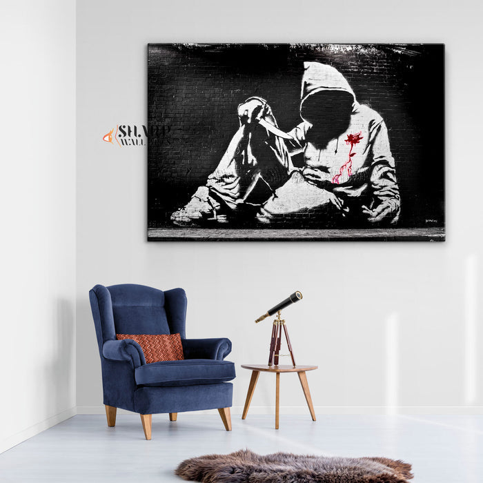 Banksy Hoodie With Knife Canvas Wall Art