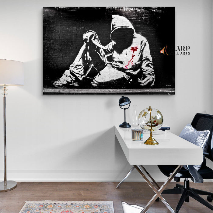 Banksy Hoodie With Knife Canvas Wall Art