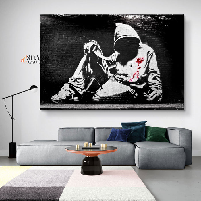 Banksy Hoodie With Knife Canvas Wall Art