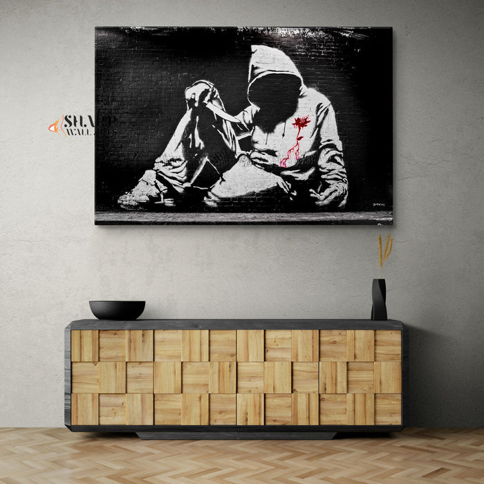 Banksy Hoodie With Knife Canvas Wall Art