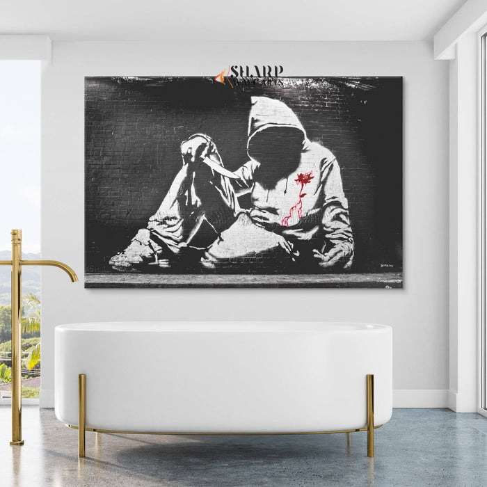 Banksy Hoodie With Knife Canvas Wall Art