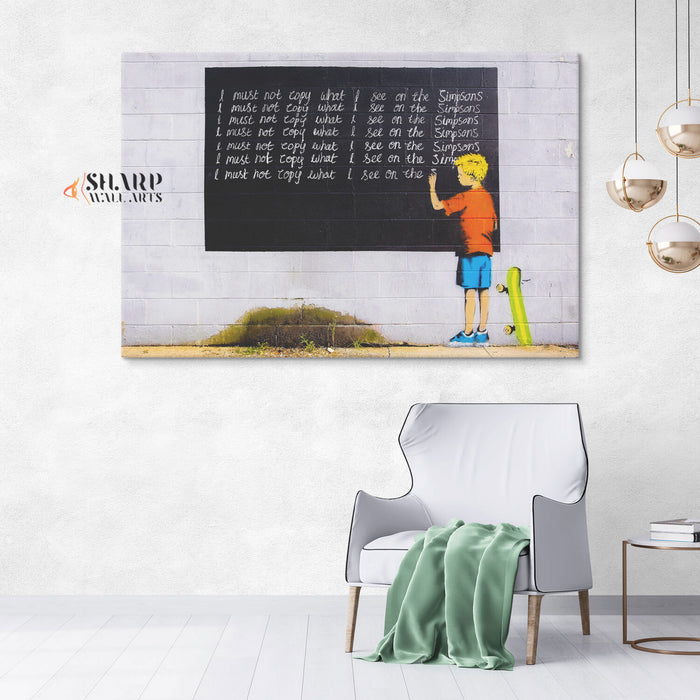 Banksy I Must Not Copy What I See on Simpsons Canvas Wall Art