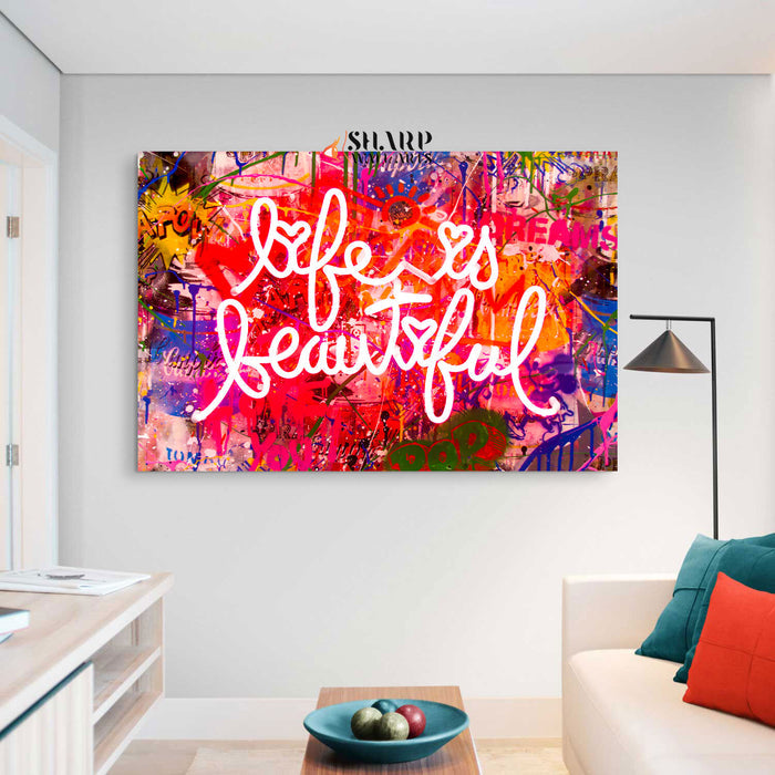 Banksy Life Is Beautiful Neon Sign Canvas Wall Art
