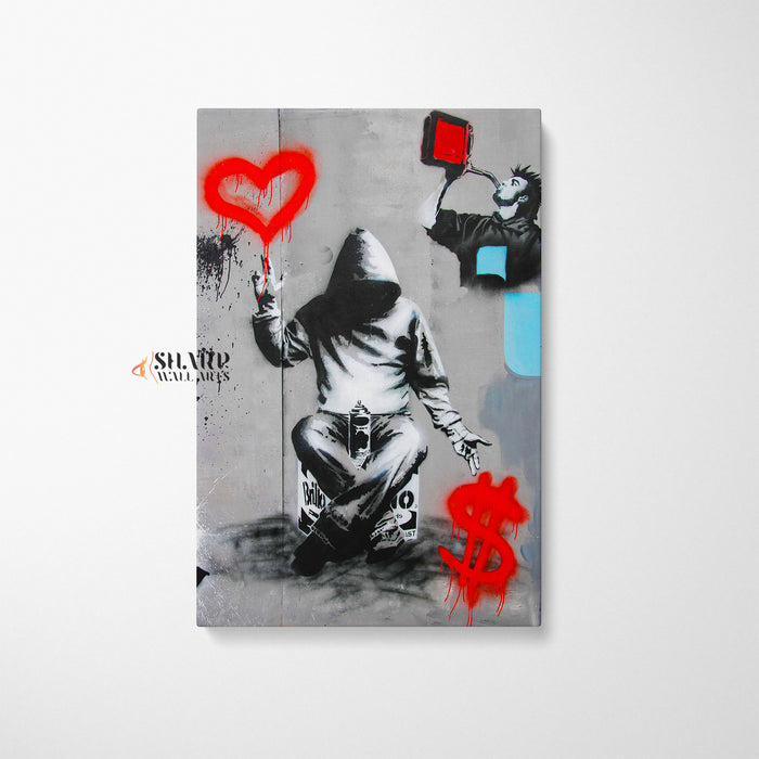 Banksy Love Or Money Canvas Wall Art