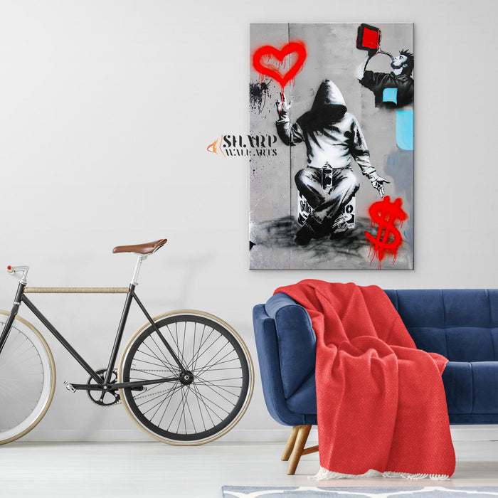 Banksy Love Or Money Canvas Wall Art