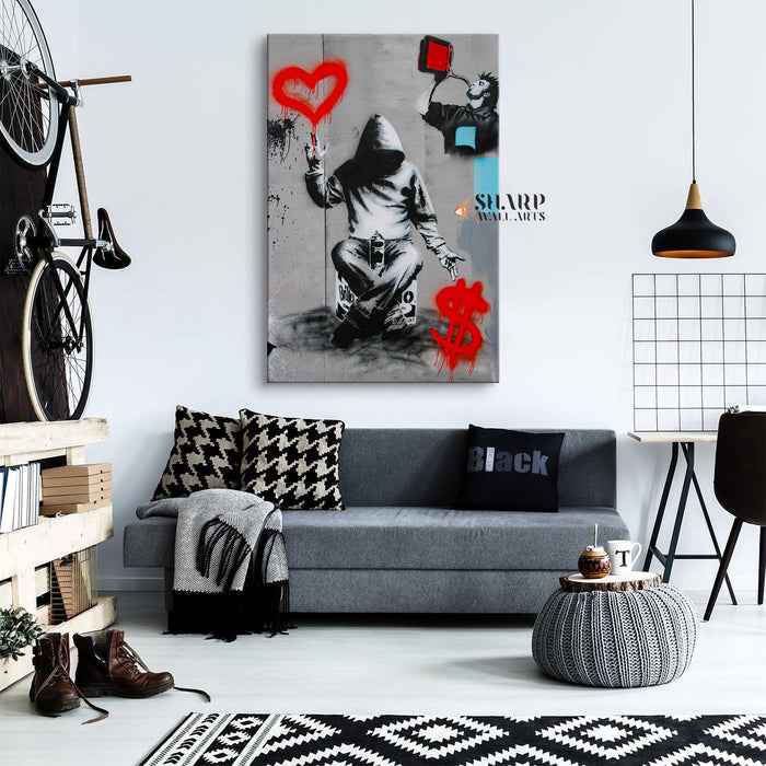 Banksy Love Or Money Canvas Wall Art