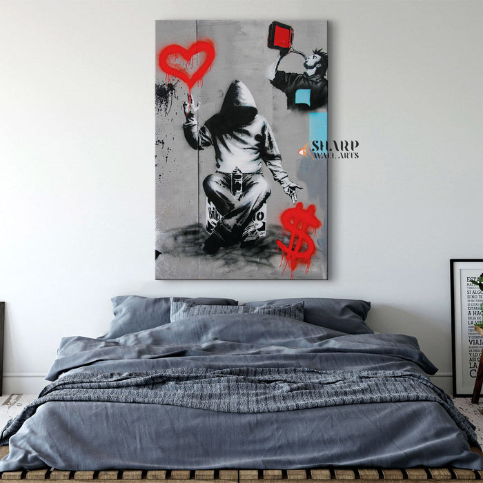 Banksy Love Or Money Canvas Wall Art