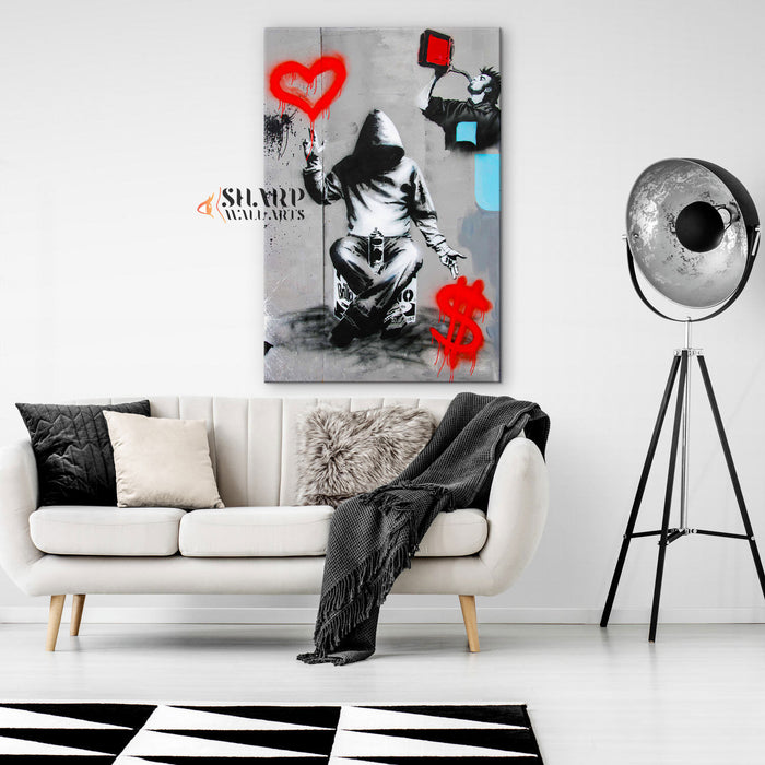 Banksy Love Or Money Canvas Wall Art