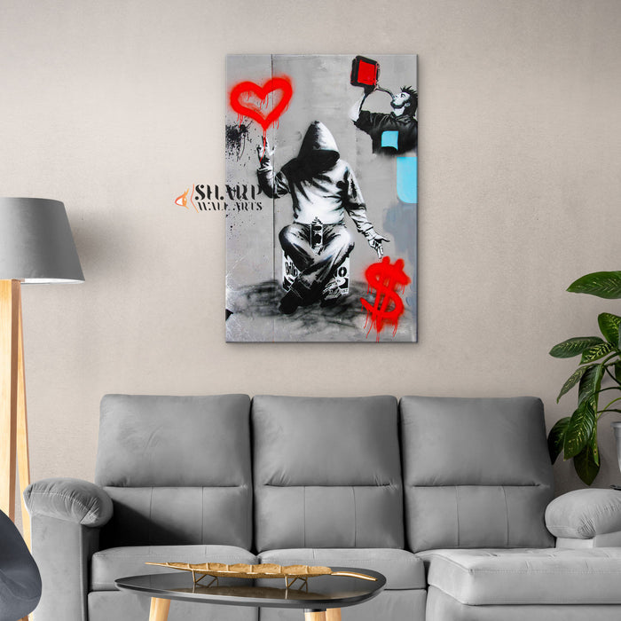 Banksy Love Or Money Canvas Wall Art
