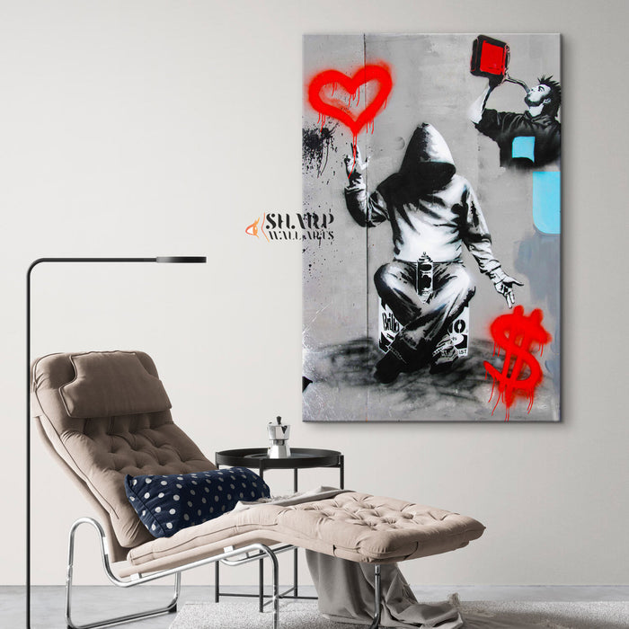 Banksy Love Or Money Canvas Wall Art