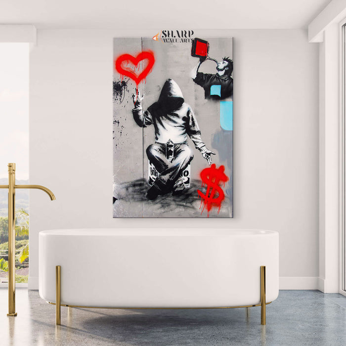 Banksy Love Or Money Canvas Wall Art