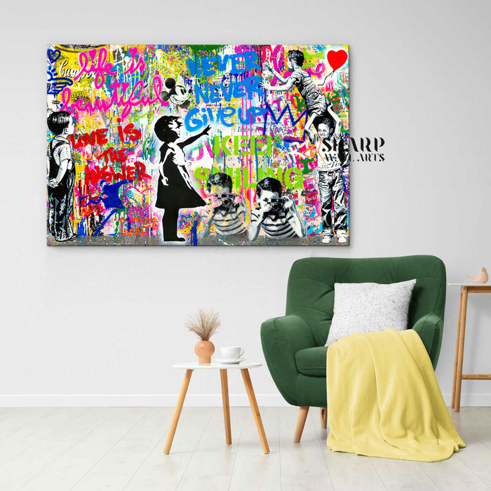 Banksy Mix Life Is Beautiful Canvas Wall Art