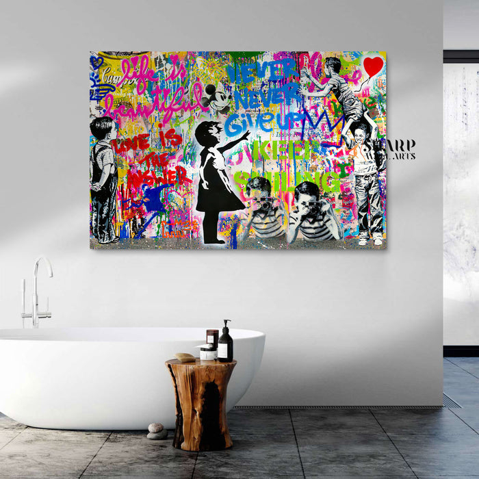 Banksy Mix Life Is Beautiful Canvas Wall Art