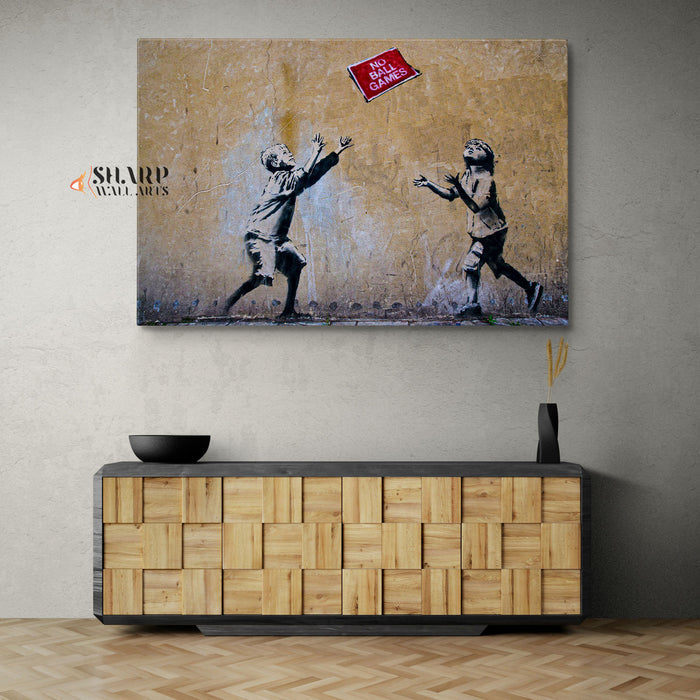 Banksy No Ball Games Canvas Wall Art