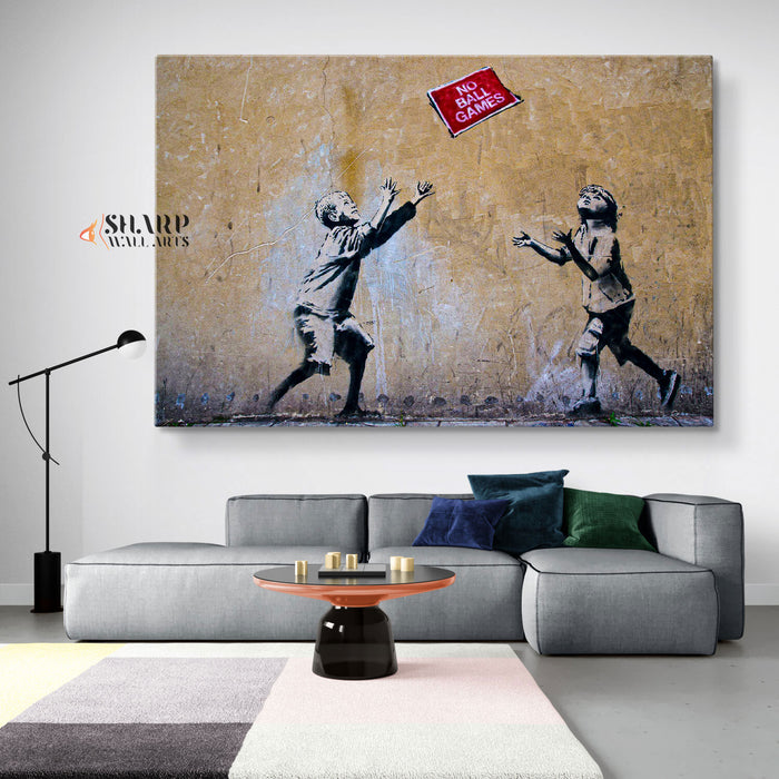 Banksy No Ball Games Canvas Wall Art