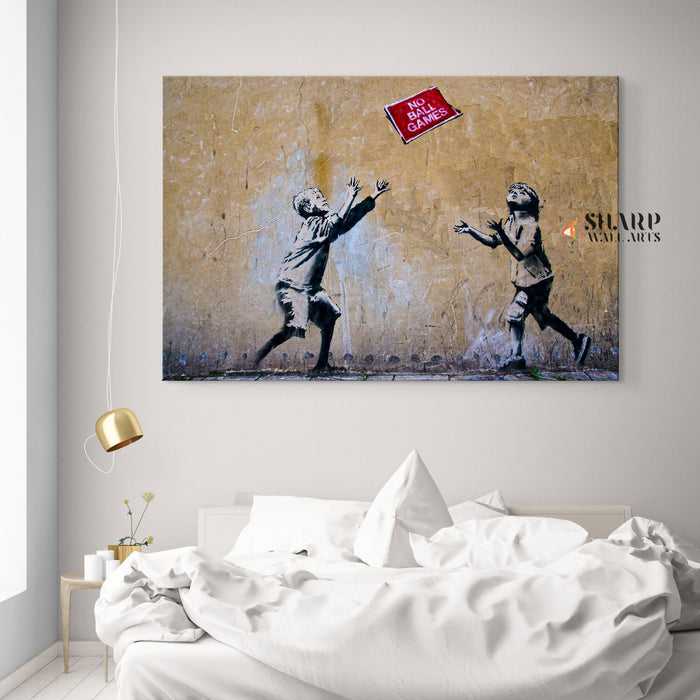 Banksy No Ball Games Canvas Wall Art