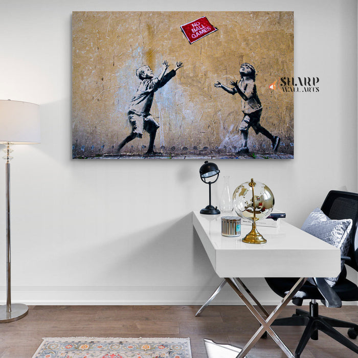 Banksy No Ball Games Canvas Wall Art