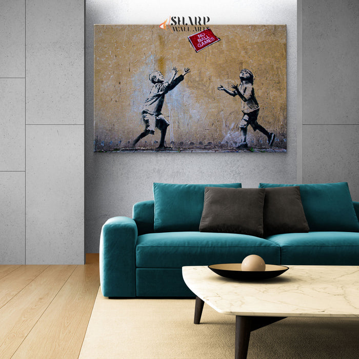 Banksy No Ball Games Canvas Wall Art