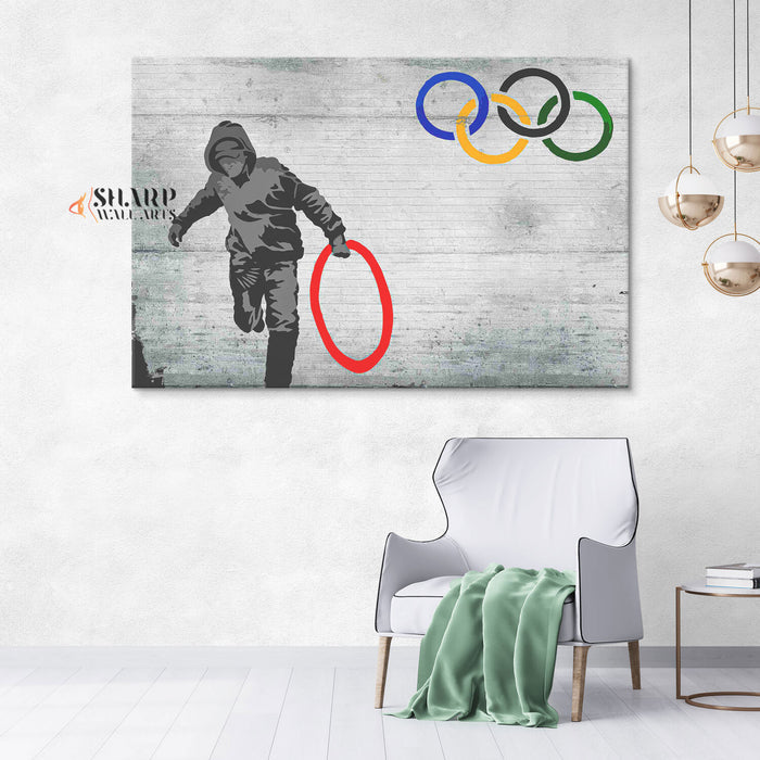 Banksy Olympic Rings Canvas Wall Art