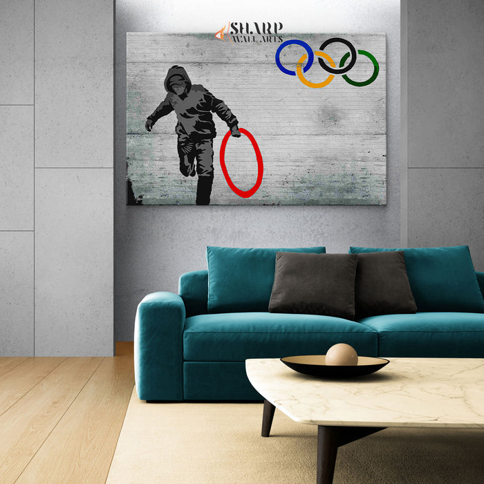 Banksy Olympic Rings Canvas Wall Art