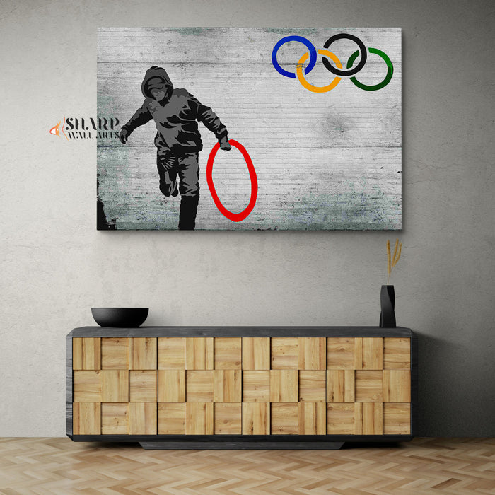 Banksy Olympic Rings Canvas Wall Art