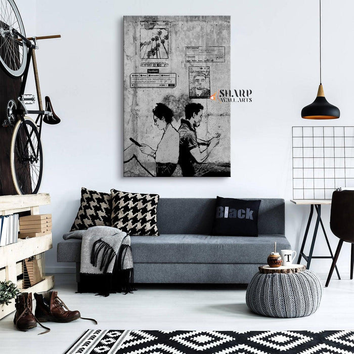 Banksy Social Media Lovers Canvas Wall Art - SharpWallArts