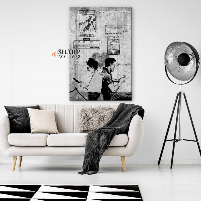 Banksy Social Media Lovers Canvas Wall Art - SharpWallArts